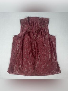 Bebe Sheer Metallic Leopard Print Sleeveless Blouse Women’s Medium Burgundy